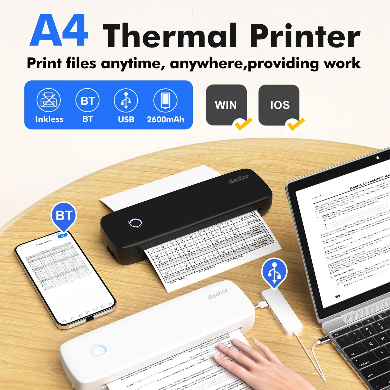 210mm printer Thermal Printer BT USB Connection 203dpi Multifunction  Photo Printer for Files Pictures Posters thermal printer