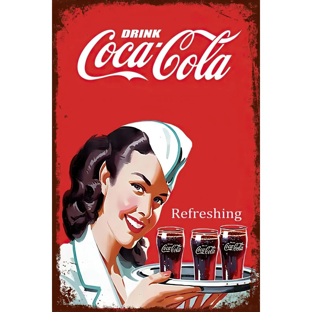 Cartel de estaño de Coca-Cola, cartel de Metal, decoración de pared Vintage, bebida de Coca Cola refrescante, para Pub, restaurantes, cafetería, Club, placa, pared de cueva de hombre