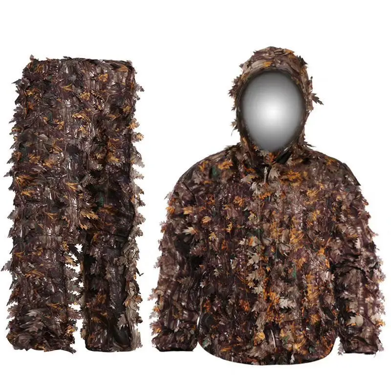 Woodland Camouflage Ghillie Suits Breathable Mesh+Green Leaf Hunter Bionic Clothes for Forest Hunting Airsotf Tactical Suit set