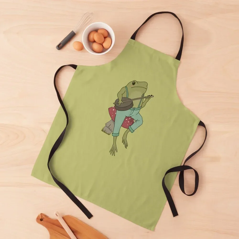 

Cottagecore Guitar Froggy - Cute Frog Playing Banjo on Mushroom Toadstool - Goblincore Farmer Costume Toad - Emo Grugne Fa Apron