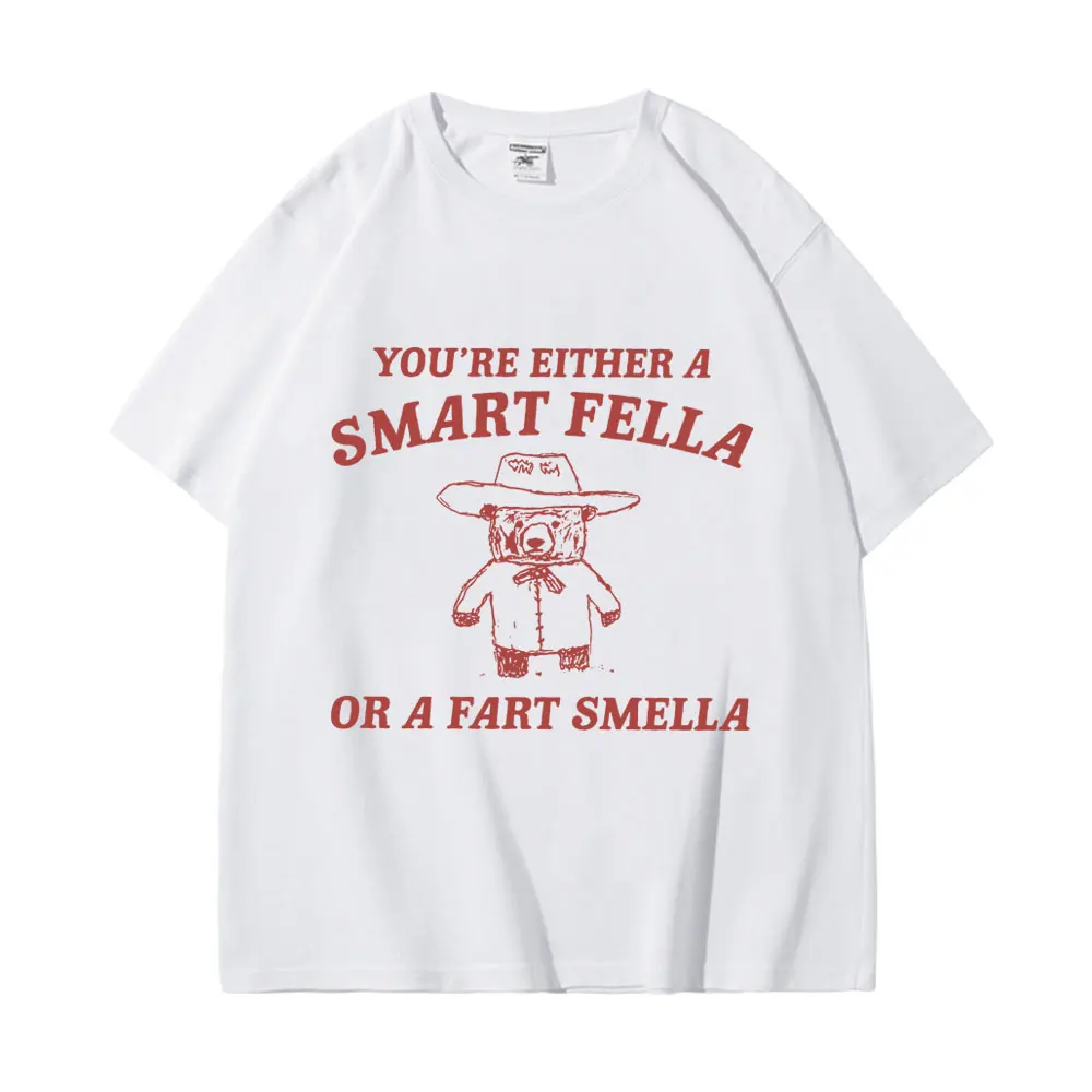 Are You A Smart Fella or Fart Smella Meme T Shirts Funny Trash Panda Cartoon Print Teet Fashion Retro Oversized T-shirts Unisex