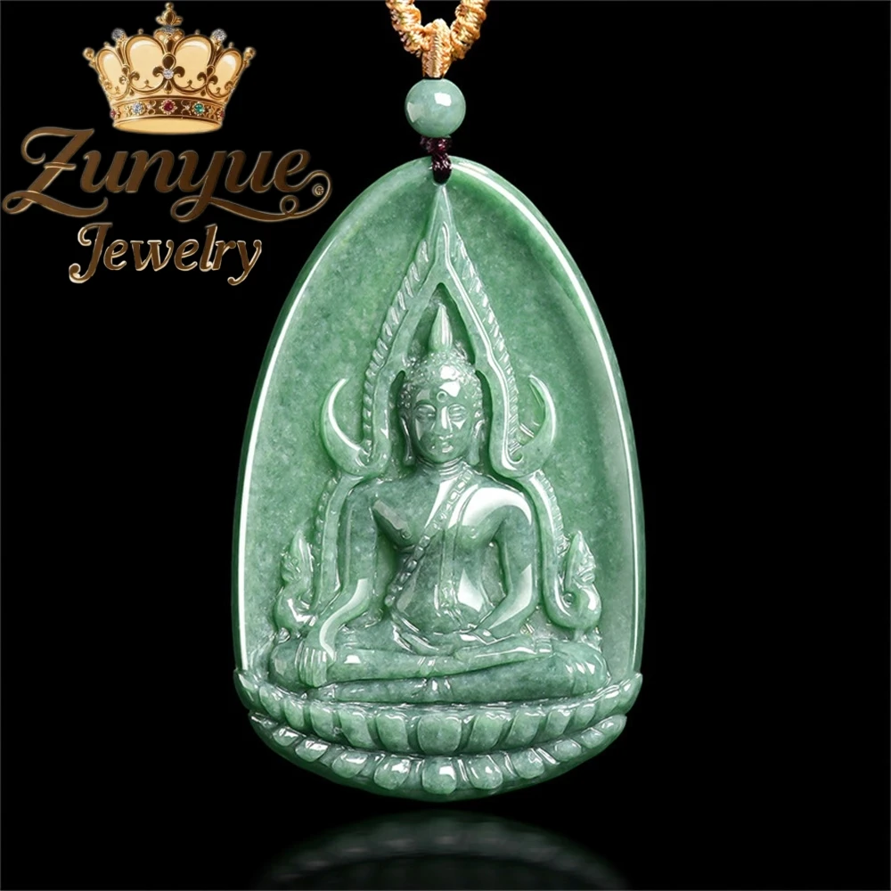 

Genuine Natural A-Grade Jadeite Bean Green Success Buddha Southeast Asian Thailand Buddha Statue Jade Pendant For Men And Women