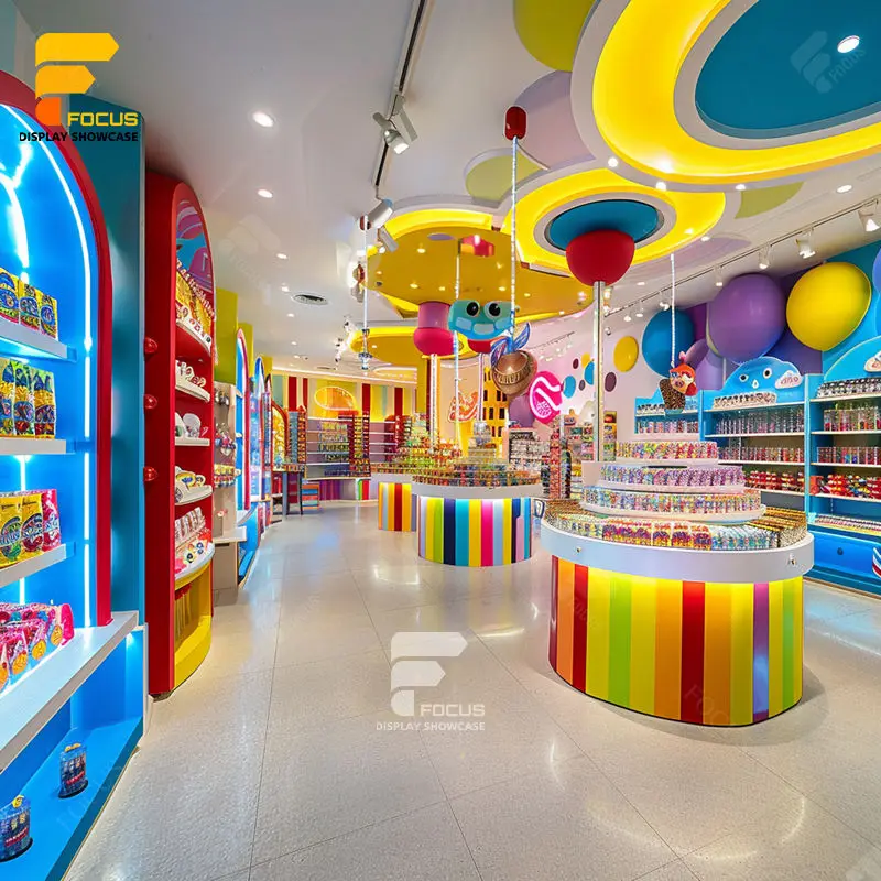 Customized-Commercial Furniture Supplier Colorful Candy Display Island Chocolate Rack Candy Store Display