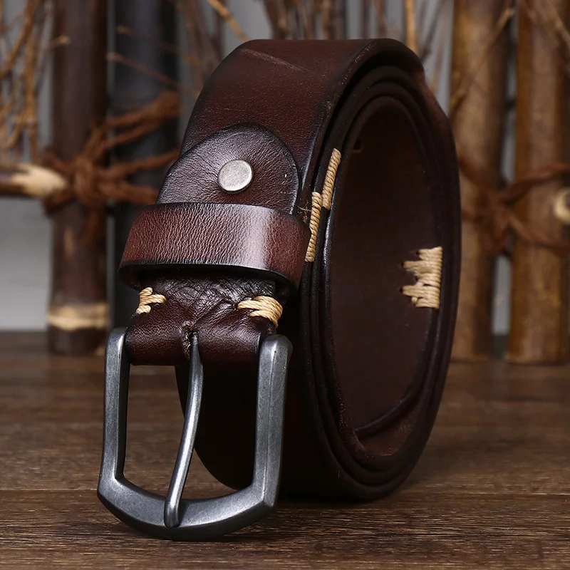 

2023 New Handmade Retro Worn Cowhide Belt, Men's Genuine Leather Needle Buckle, Korean Personalized Trendy Jeans Belt