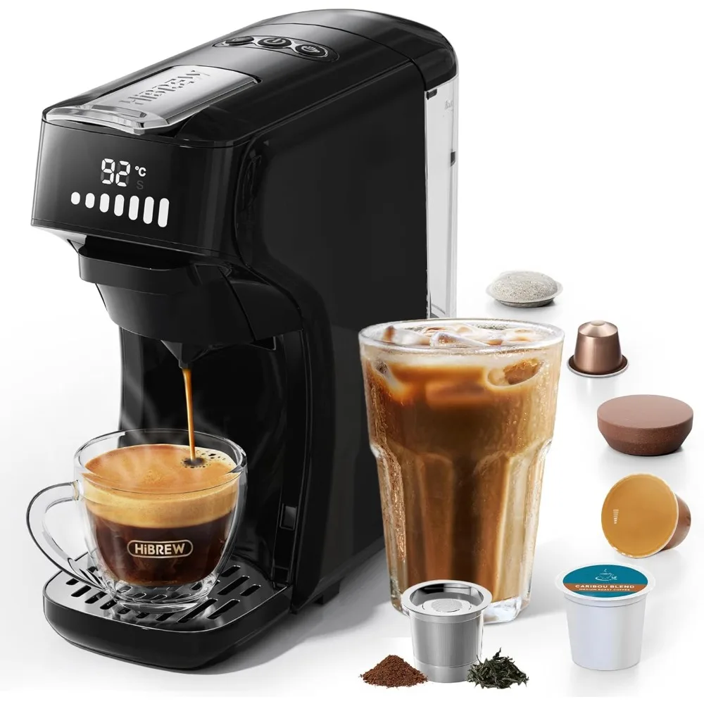 H1B 6-in-1 Pods Coffee Maker, 19 Bar Espresso Machine for Pods, Compatible with Kcup*/Nes