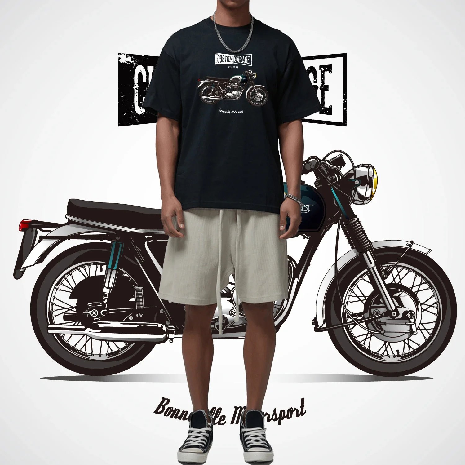 Motorcycle printed T-shirt for men fashionable hip-hop retro T-shirt plus size top Motorcycle graphic t shirts