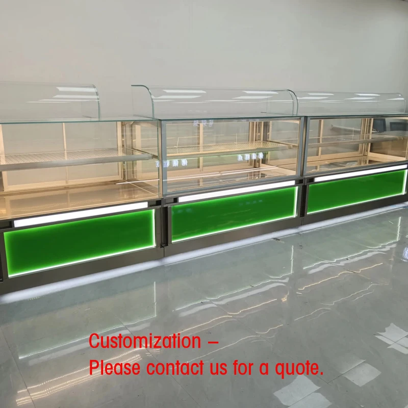 custom.Glass Back Cubical Pastry Display LED Lighting Heavy Duty Varnished Ladder Shelf Customizable