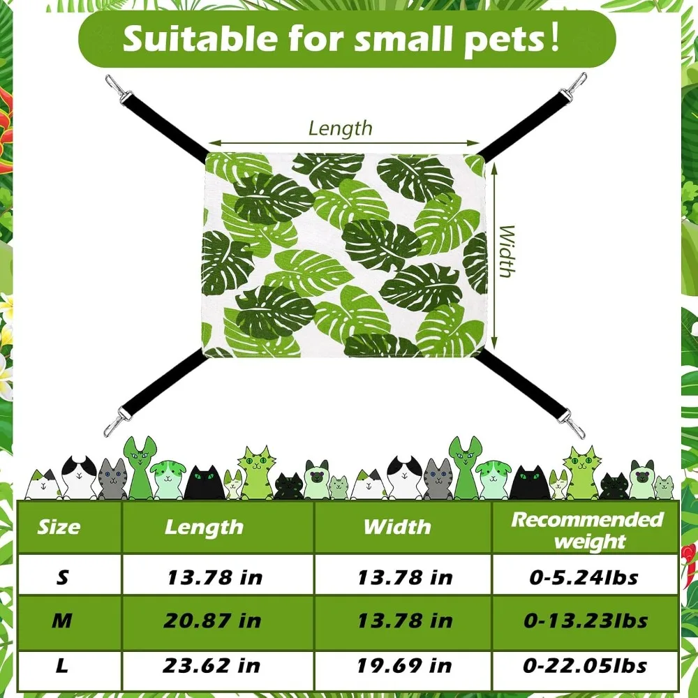 2 Pack Cat Hammock for Cage, Reversible Soft Bed with Adjustable Straps, Double-Sided Linen and Fleece, Monstera Leaf view 4