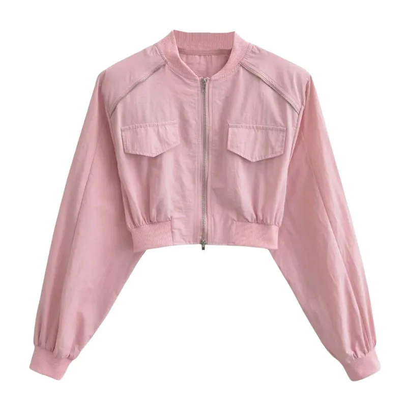 

Women's European American Street Style Short Waist Tight Jacket Loose Slimming Zipper Workwear Top for Autumn