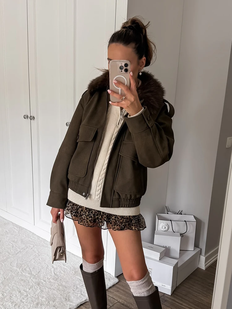 

HH Women Long Sleeve Lapel Pocket Zipper Buttons Design Winter Coat 2025 Fashion Woman Faux Fur Removable Elegant Casual Jacket