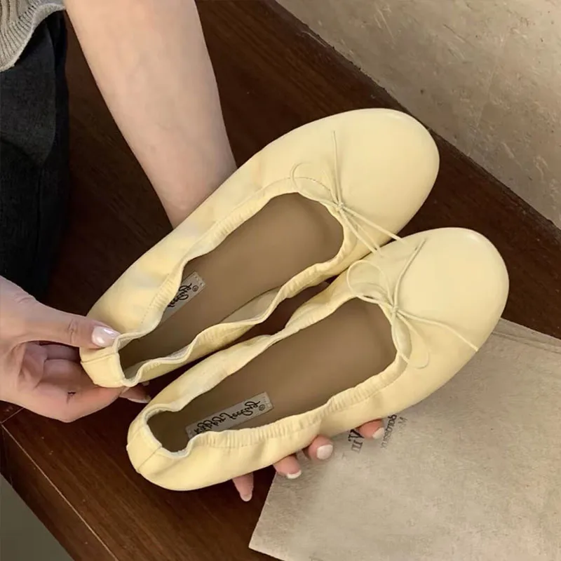 Modische Damen-Ballerinas mit Rundem Zehenbereich, Slip-On Schuhe mit Schleifenverzierung für Frühling und Herbst – Detail 3