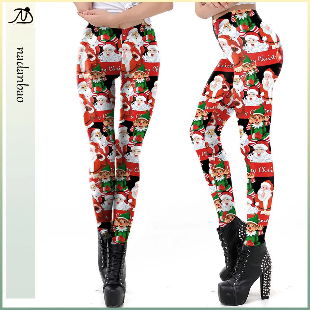 

Nadanbao Red Santa Claus Leggings Women Christmas Holiday Party Long Pants Female Funny Sexy Elastic Tights Trousers