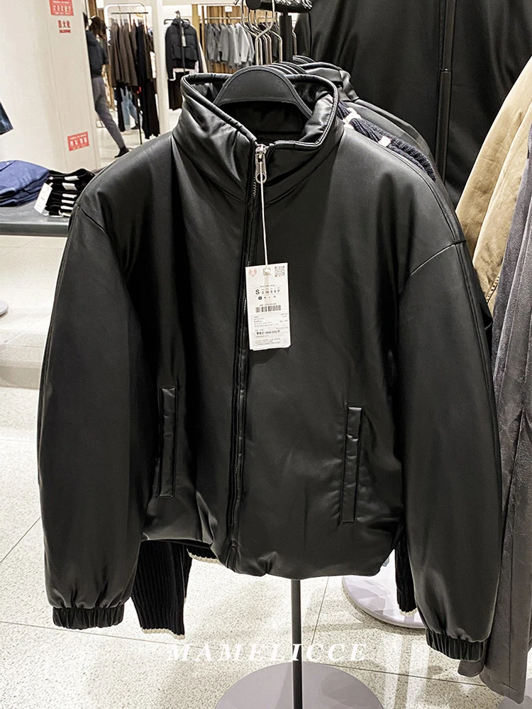 MAMELICCE Original design Synthetic leather jacket coat stand collar Cotton coat Thickened jackets Men's winter padded jackets