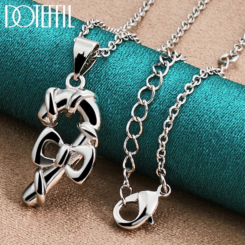 

DOTEFFIL 925 Sterling Silver Hook Bowknot Pendant Necklace 18 Inch Box Chain For Woman Fashion Wedding Charm Jewelry