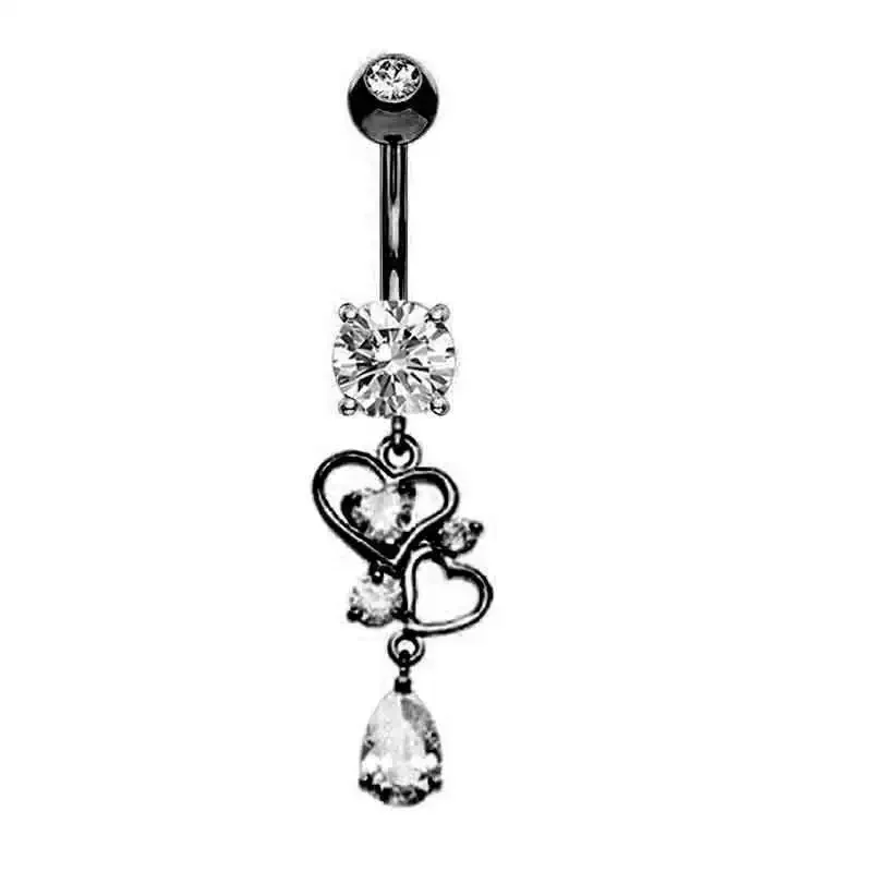 Zwart Cz Navelpiercing Vrouwen Mode Glitter Buik Ring Sieraden Hart Maan Navel Piercing Barbell Crystal Pircing Ombligo