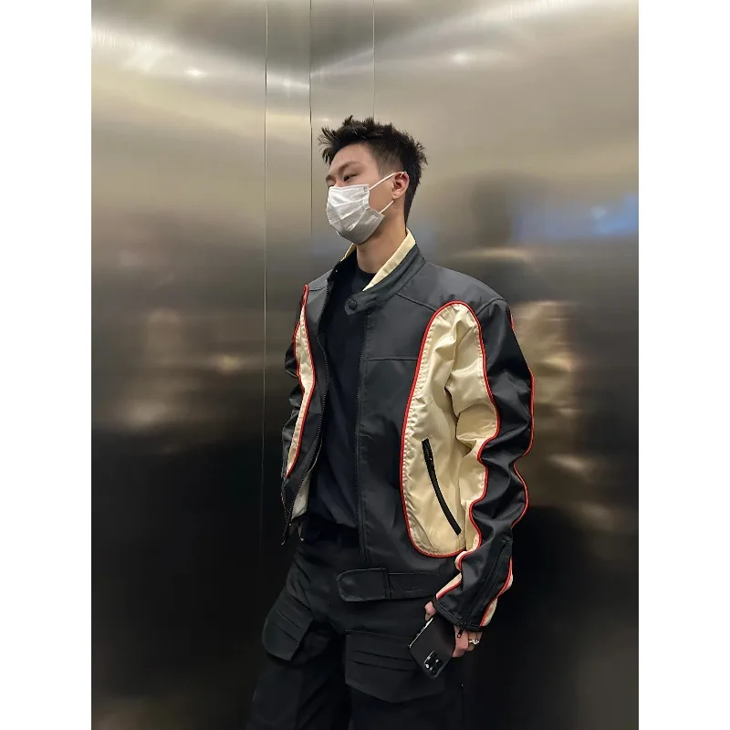 

American Style Motorcycle Racing Suit Men's Trendy Spring And Autumn Patchwork High-End Jacket High Street Cool Shoulder Padded