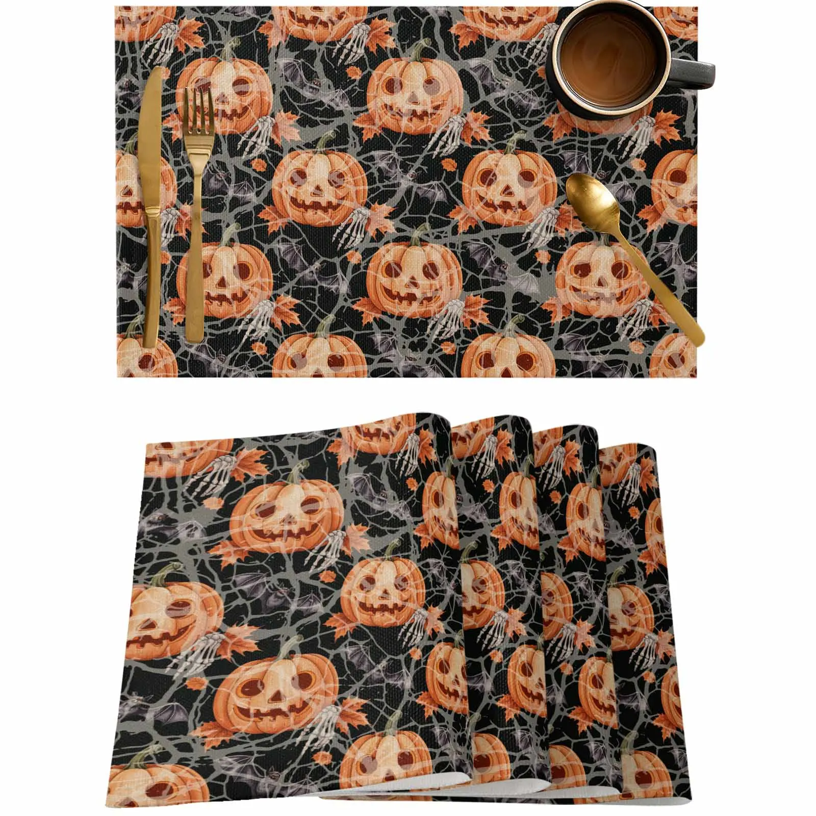 

4/6 шт. Ретро Хэллоуин тыква паутина плед подставка для столовых приборов Свадебная вечеринка обеденный декор льняной коврик для стола кухонные аксессуары