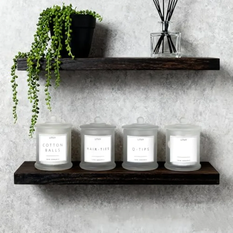 4 Pack Bathroom Organizers and Storage - 16 Oz Glass Qtip Holder and Cotton Pad Dispenser with Lid, Apothecary Jars for Home, R