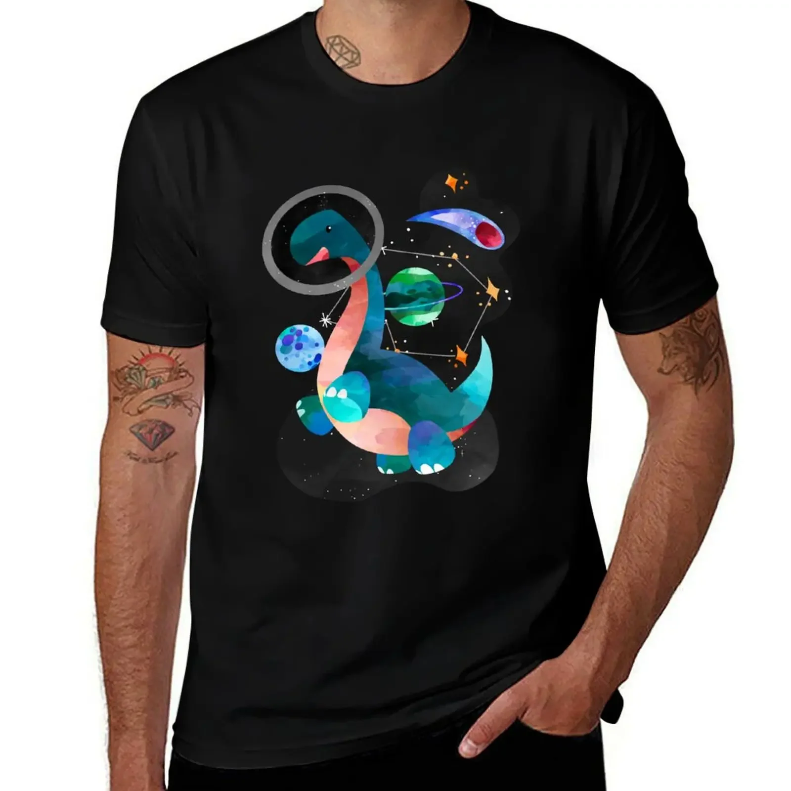 Watercolor Space Dinosaurs Galaxy Pattern T-Shirt cute tops graphic tee shirt men t shirt