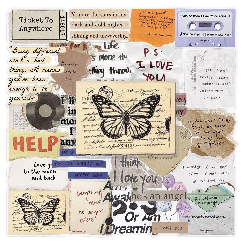 

50pcs English Phrases Graffiti Stickers PET Waterproof DIY Laptop Stickers Cartoon Gift Phone Stickers