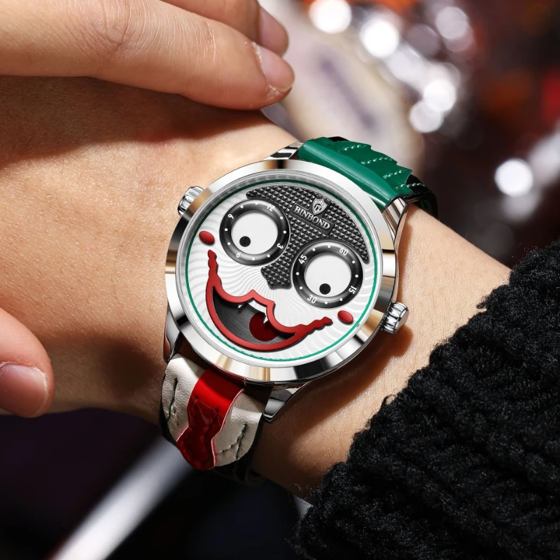 Joker Watch Men Luxury Leather Strap Creative Funny Face Waterproof Quartz Wristwatch Fashion Casual Sport Male Clock Gift