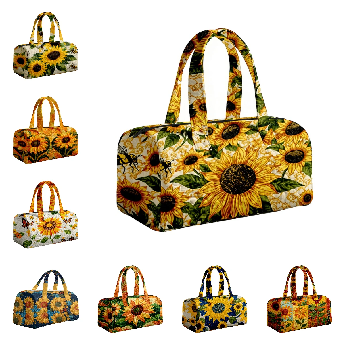 

Винтажная стеганая сумка-даффл с подсолнухами, ретро-сумка для путешествий с цветочным принтом, повседневная сумка-тоут для женщин и мужчин, дорожная сумка для выходных
