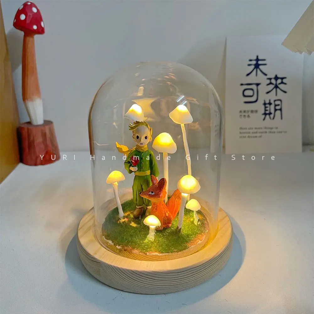 Mushroom Prince Night Light Original Handmade DIY Material  Home Decoration Ornaments Birthday Christmas Gifts For Girl Friends