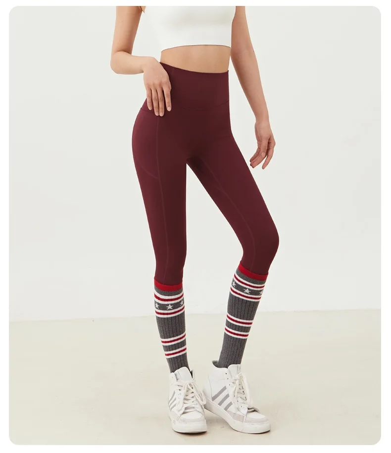Yoga-Hose für Damen, hohe Taille, pfirsichfarben, hüftformend, schnell trocknend, mit Taschen, ohne Unterwäsche, Fitness-Gym-Hose – Detail 3