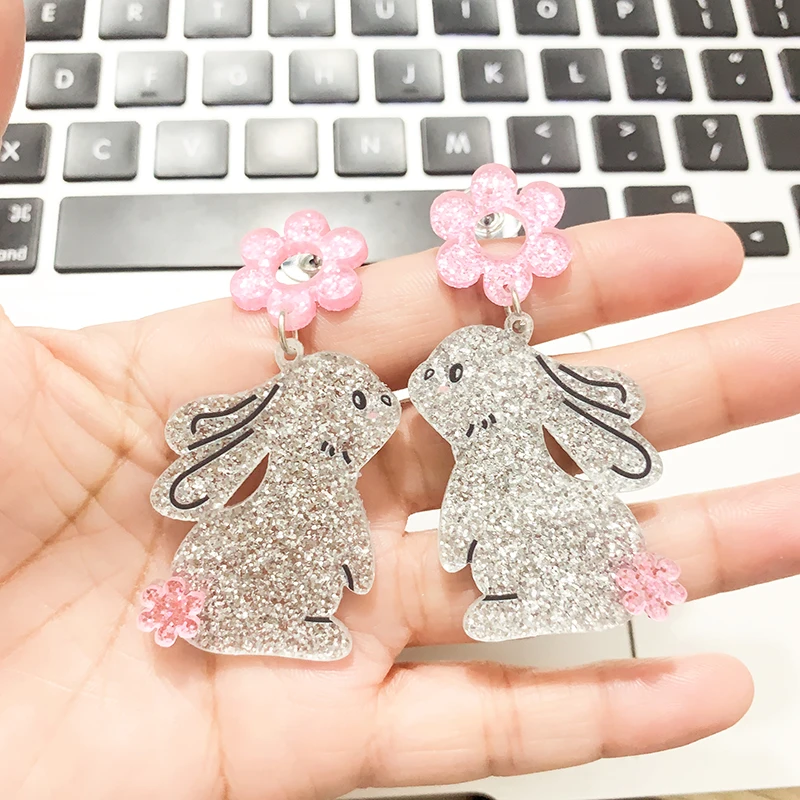 1 Pair Glitter Rabbit Carrot Bamboo Basket Acrylic Studs Earrings For Women Long Ear Rings Designer Jewelry Happy Easter Gifts