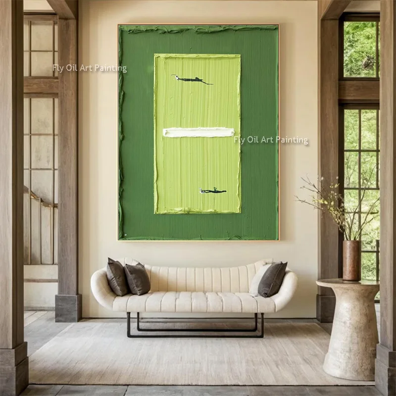 الضوء الأخضر الأبيض مجردة قماش جدار الفن البسيط الفني مرسومة باليد جديد برتقالي براون النفط اللوحة لغرفة المعيشة ديكور #3