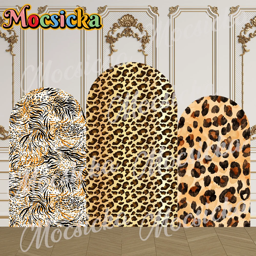 Mocsicka 2-сторонний чехол для арки, золотисто-коричневый фон с леопардовым узором, детский душ, арка, стена, детский первый день рождения, выпускной стул
