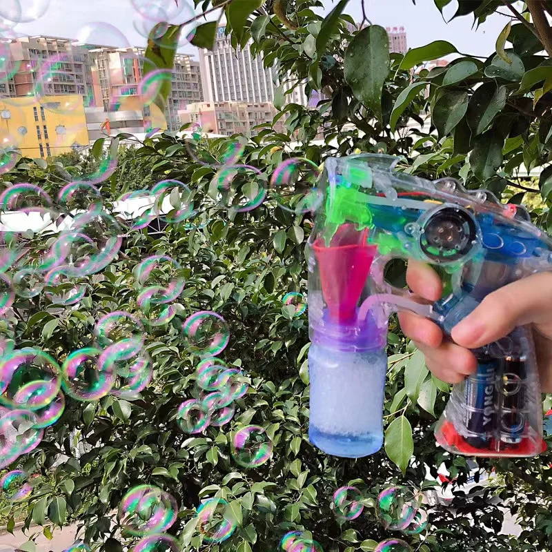 Kid Electric Led Flash Bubble Gun con Soup Water Automatic Shoot Color Summer clear Blower Machine Outdoor Fun Toy Gift