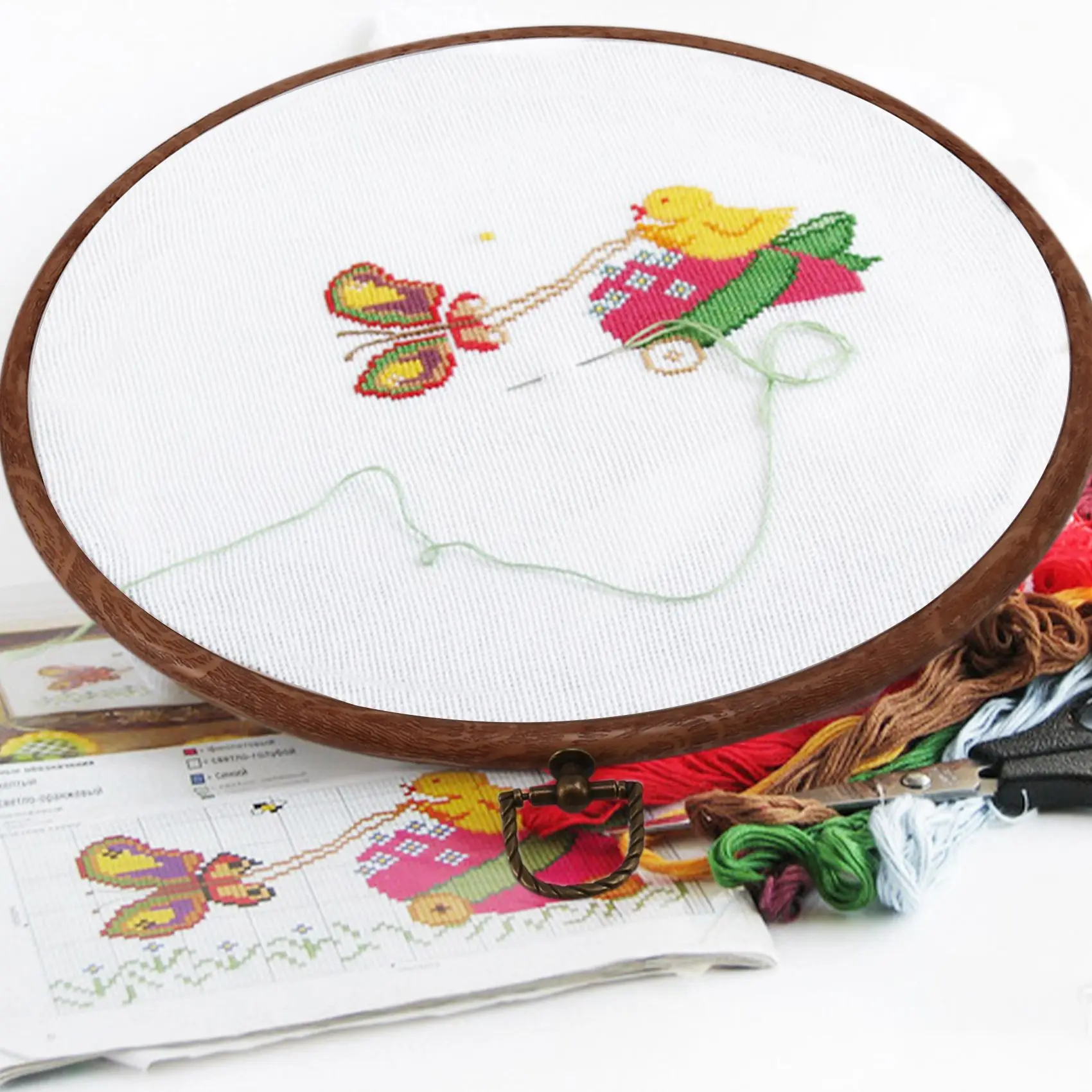 3 Pieces 10 inch 26cm Embroidery Ring Cross Stitch No Slip Hoops Set Imitated Wood Display Frame Circle Embroidery Kits