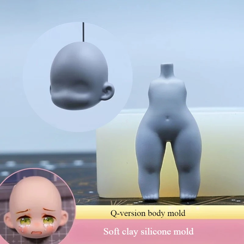 Mini Q-style Body and Face Molds/Handmade DIY Ultra-light Clay Soft Clay Stone Sculpture Cartoon Figurine Silicone Molds