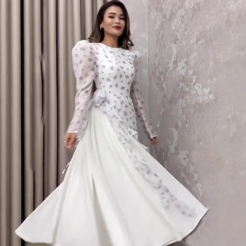 2025Estate Nuovo elegante abito floreale a maniche lunghe fresco per donna