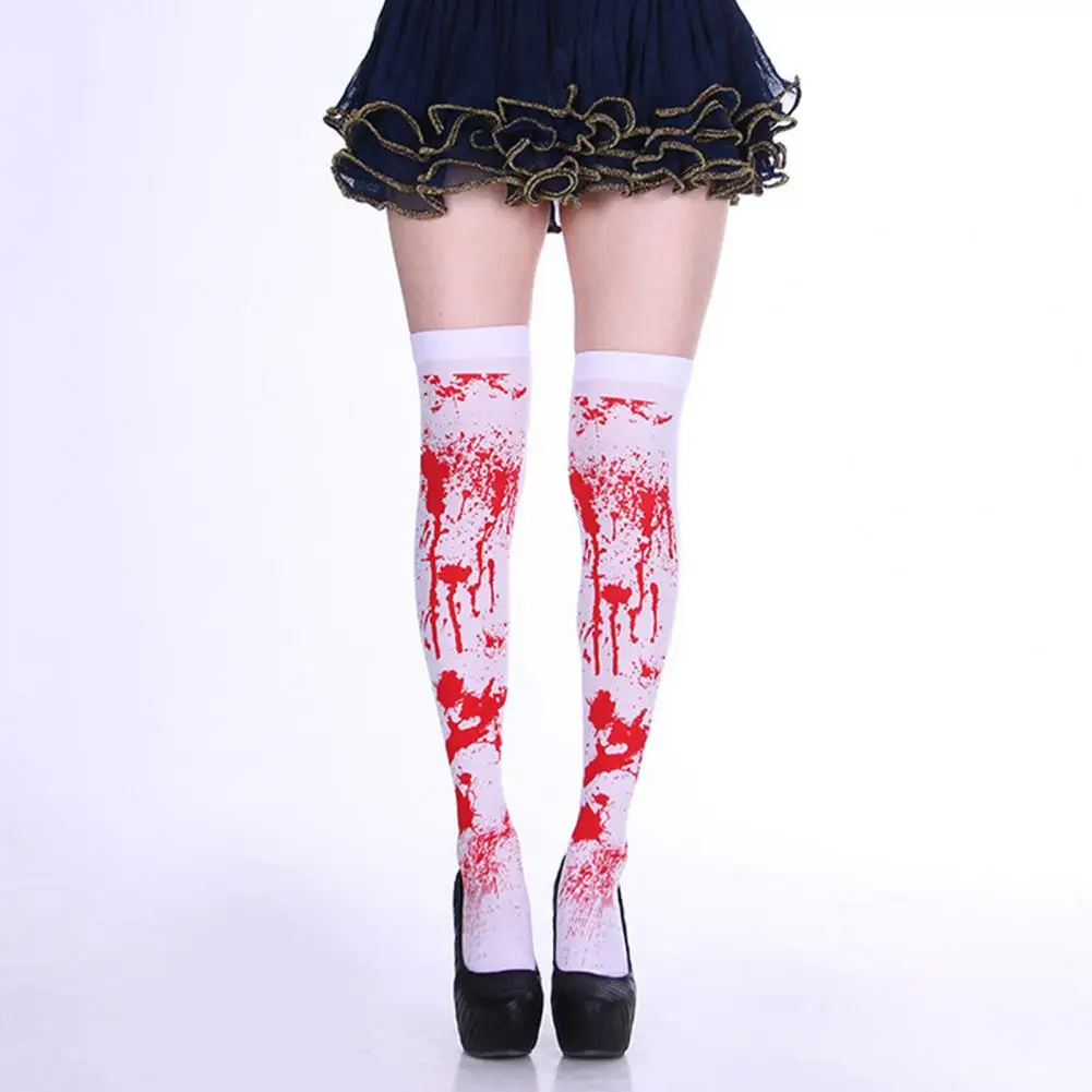 1 Pair Halloween Stockings Blood Stained Over-knee Stockings Stretchy Women Bloody Thigh High Socks Party Costume