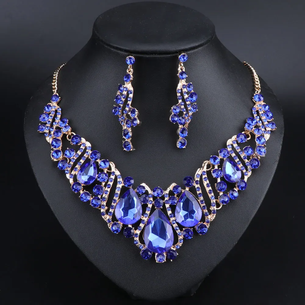 Fashion Indian Jewellery Crystal Necklace Earrings Bridal Jewelry Sets For Brides Party Wedding Costume Accessories Decoration