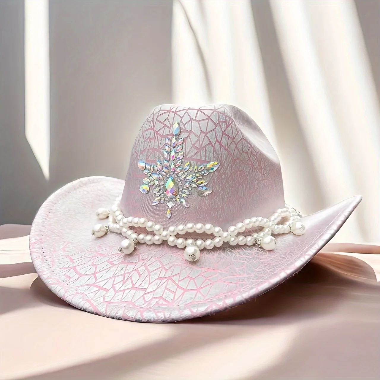 HongLuan roze glitter kostuumhoed volwassene en cowboyhoeden strass voor dames, cowboy cosplay vrouwelijke accessoires en cowgirl pet