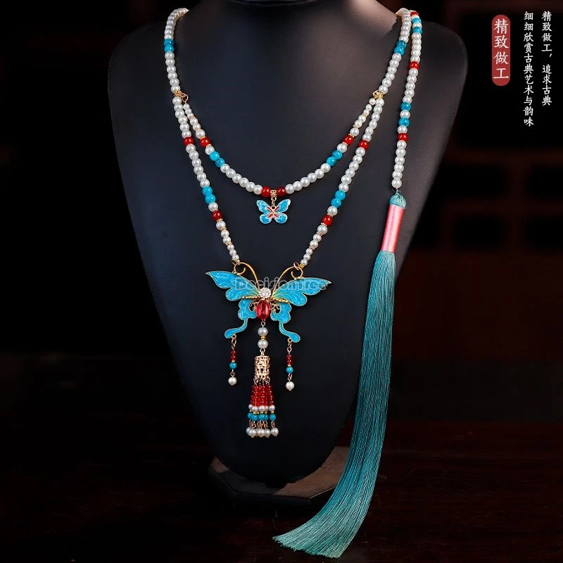 2026 chinese improved ancient-style necklace butterfly-shaped pendant traditional hanfu cosplay accessories retro women necklace