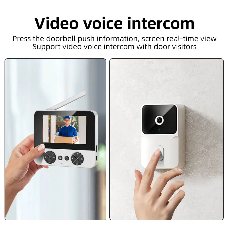 Sem fio Smart Home Video Intercom, campainha de vídeo ao ar livre, visão noturna infravermelha, câmera de vigilância visual, 4,3"