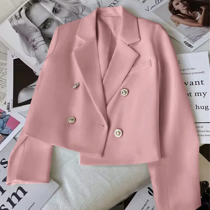 

Elegant Blazer Coat 2026New Autumn Solid Blazers Women Jacket Slim Short Suit Outerwear Lady Notched Collar Double-breasted Tops