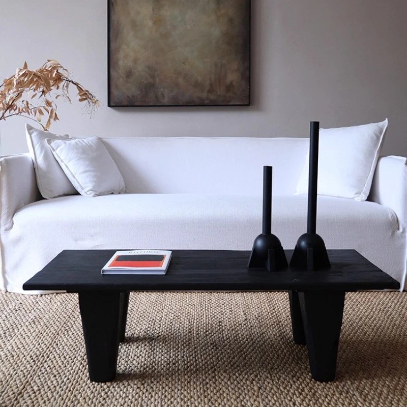 

Coffee table small apartment coffee table living room small apartment wabi sandy wind square carbonized solid wood table