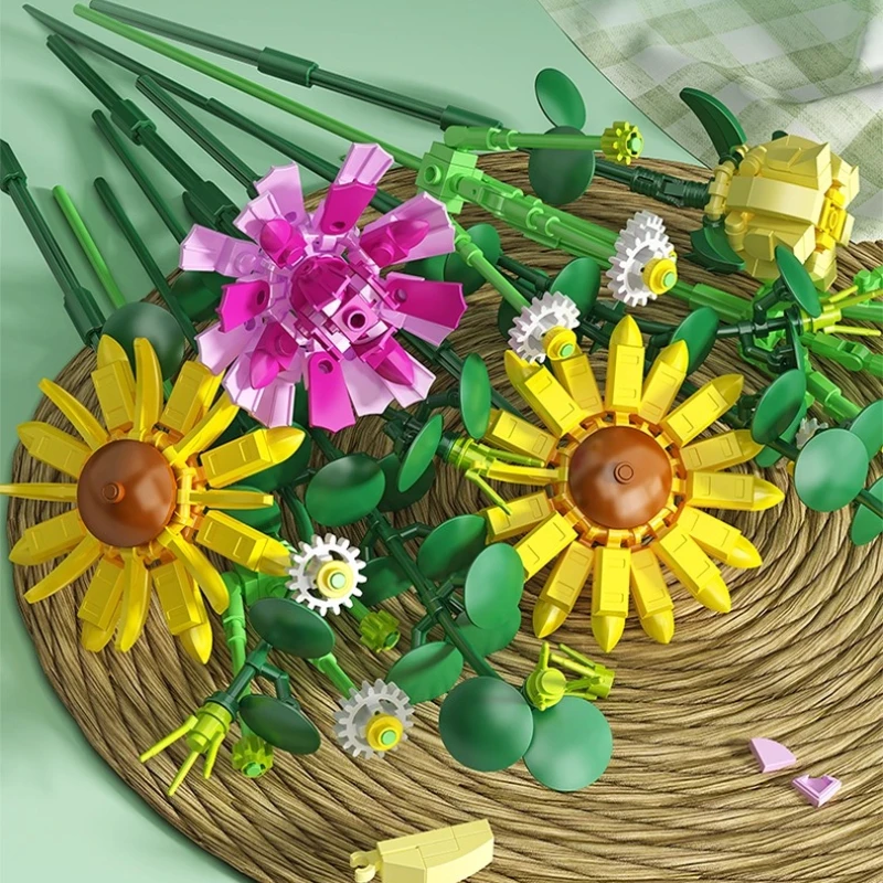 SEMBO محاكاة عباد الشمس اللبنات العصرية اللعب تجميعها باقة أبدية نموذج سطح المكتب الحلي ألعاب تعليمية الهدايا #6