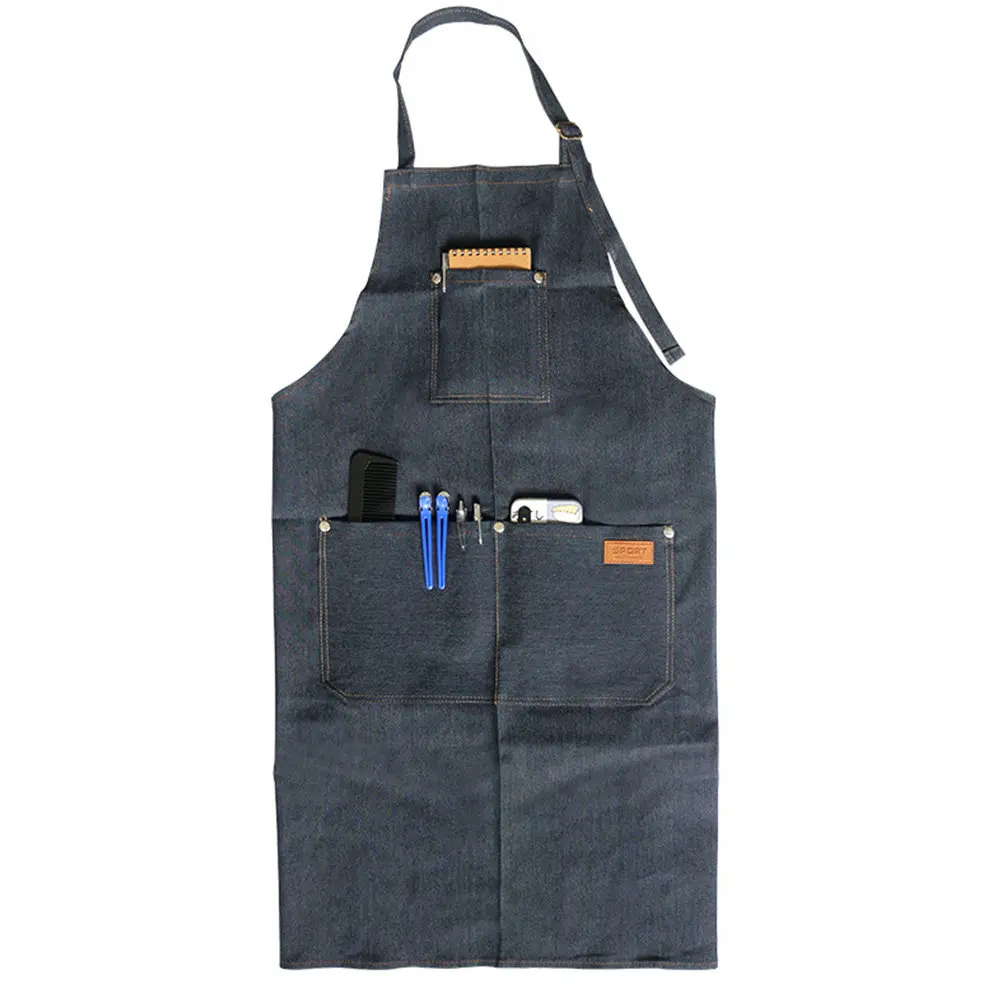 1Pcs Barber Apron Denim Unisex Sleeveless Halter Neck Work Apron with Pocket for Cooking Baking Salon Garden Cafe Restaurant