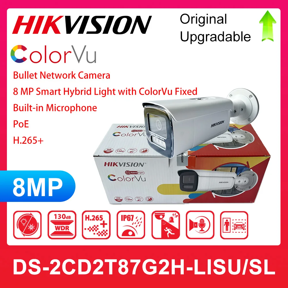 

Original Hikvision DS-2CD2T87G2H-LISU/SL 8MP POE Smart Hybrid Light with ColorVu Fixed Bullet Network Camera