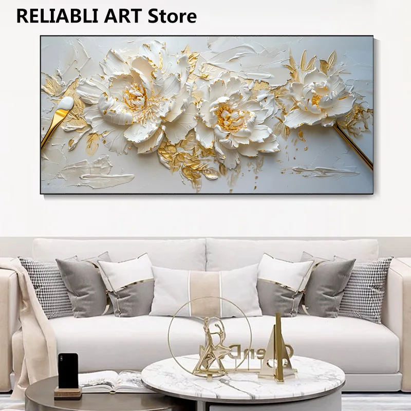 

White Gold Flower With Gold Fork Poster,Print Canvas Painting Home Decor,Living Room Wall Art Floar Picture Cuadros Unframed