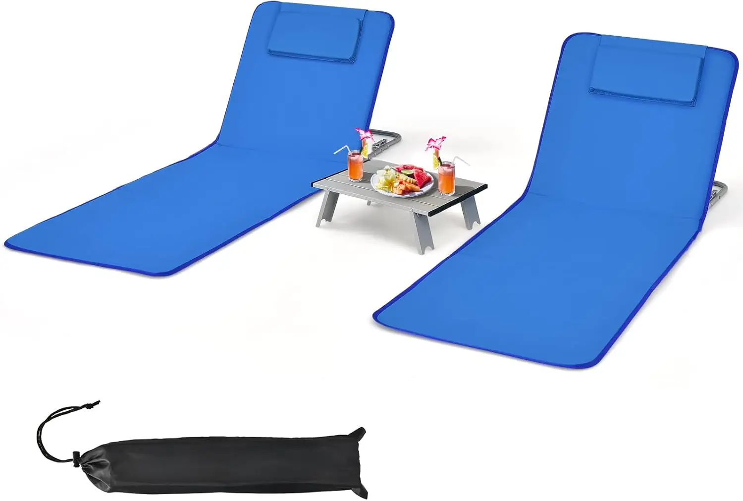 

3 Pieces Beach Chairs For Adults, Lightweight Lawn Lounge Chairs With 5 Adjustable Recline Position, Zipper Pocket, Backpa 2 Pa