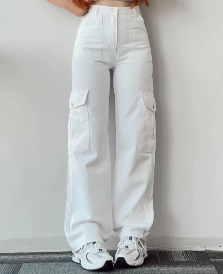 Pantalon cargo ample décontracté pour femme, pantalon monochrome, pantalon rétro, mode de rue, Y2K, américain, poche