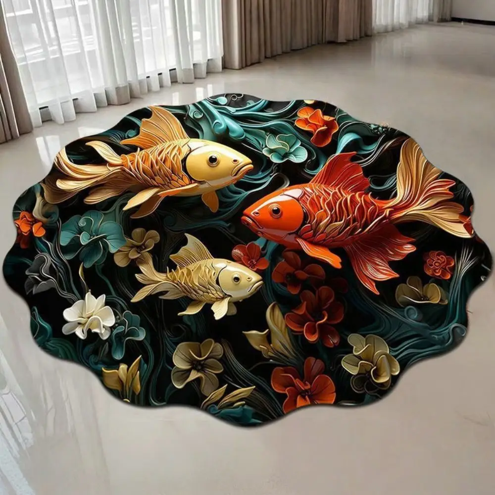 Nordic Abstract Koi Carpet Wavy Chinese-style Floral Floor Mat Abrasion-resistant Water-absorbing Bathroom Door Rug Home Decor
