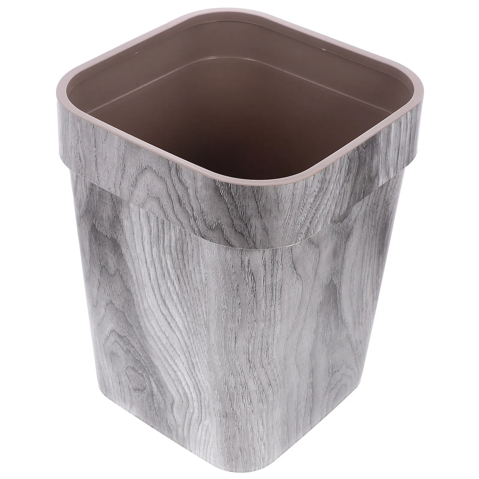 

Wood Grain Trash Can Large Opening Plastic Waste Bin For Bathroom Bedroom Kitchen Office Home Reusable Household Dustbin